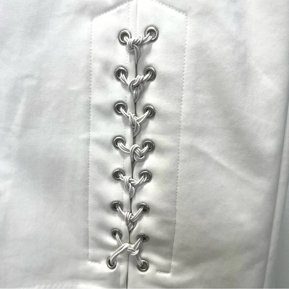 ETCETERA Solid White Pencil Skirt Eyelet Mock Tie Lace Up Detail Size 0 … - Picture 4 of 11